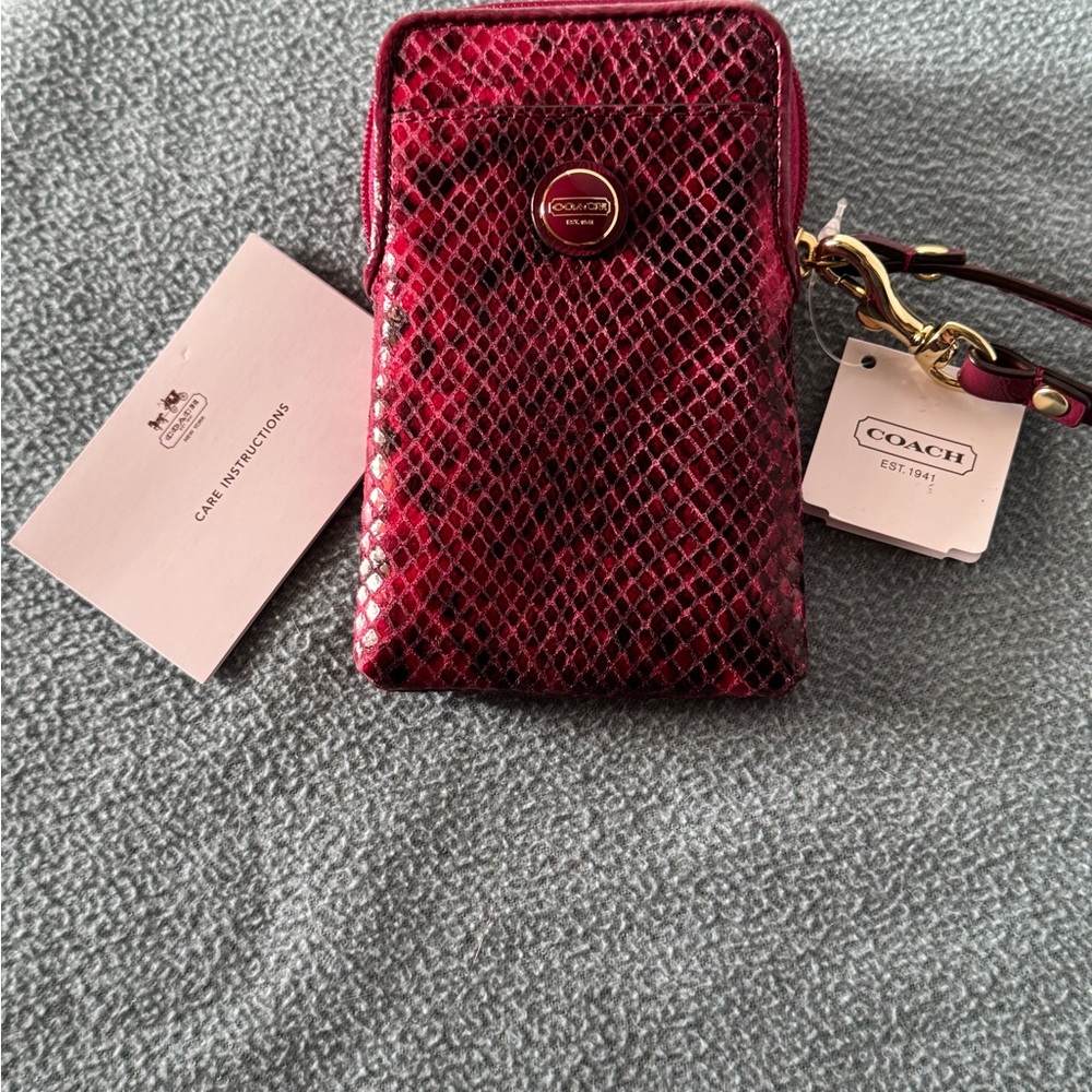 COACH Pink Snake Skin Pattern Phone Wristlet - Picture 2 of 9